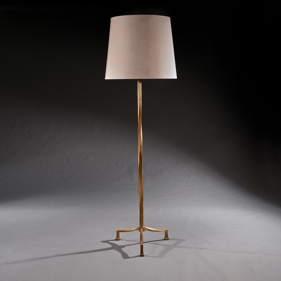 French Art Deco Tripod Floor Lamp In Gilt Bronze by Mason Ramsay