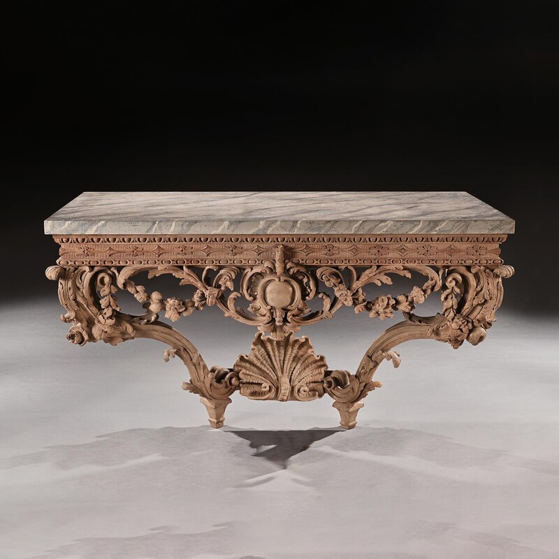 Opulent 20th Century Console Table in the Rococo Style with Simulated Marbled Top