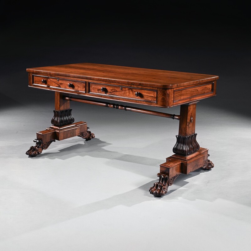 A George IV Period Rosewood Library Table With Carved Lions Paw Feet 