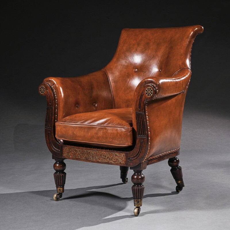 gillows, armchair, leather, regency, George iv, bergere