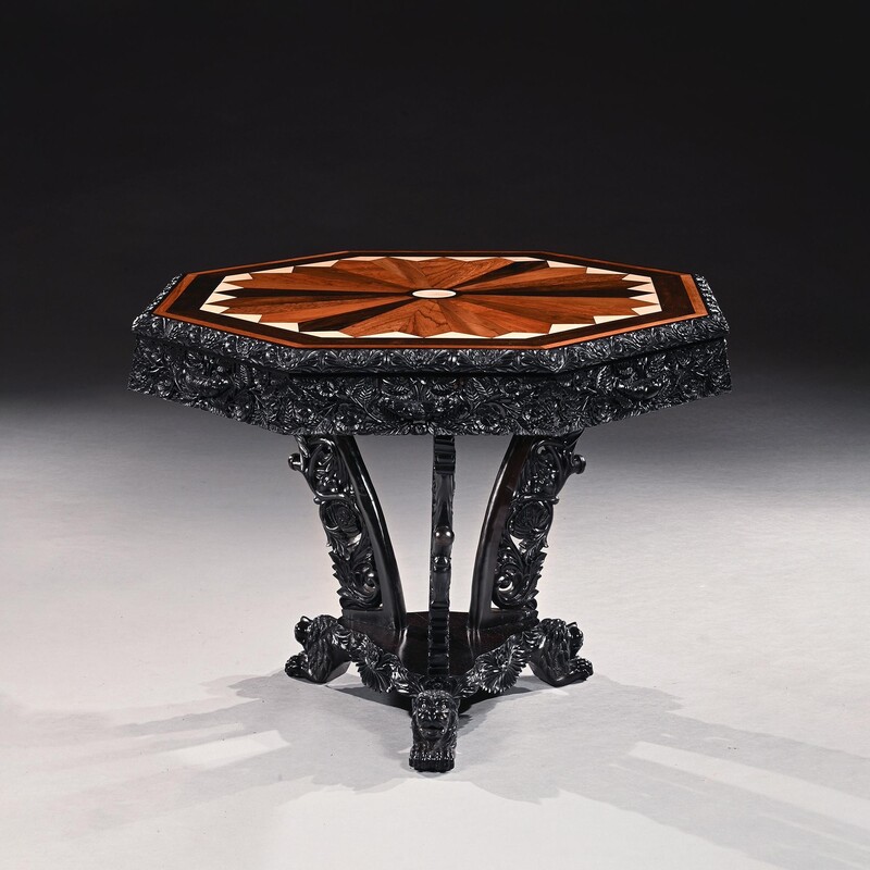 Ceylonese 19th Century Ebony and Specimen Wood Centre Table Galle District circa 1840