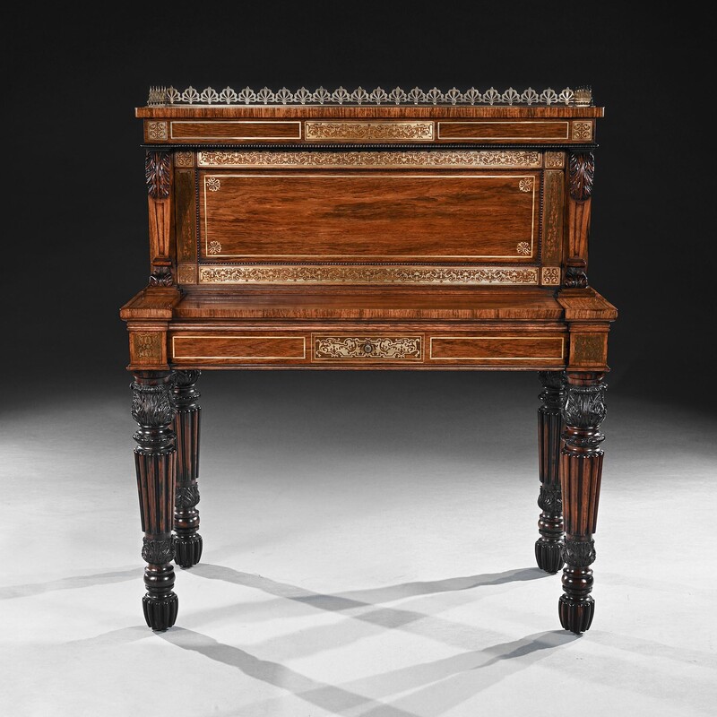 Fine rare Rosewood  Brass Inlaid Writing Table Attributed to  Oxford Street Workshop of Gillows