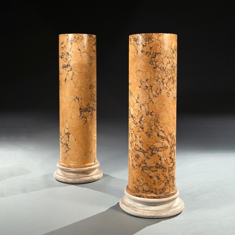 A Fine Matched Pair of 19th Century Italian Scagliola Columns in Imitation of Siena Marble