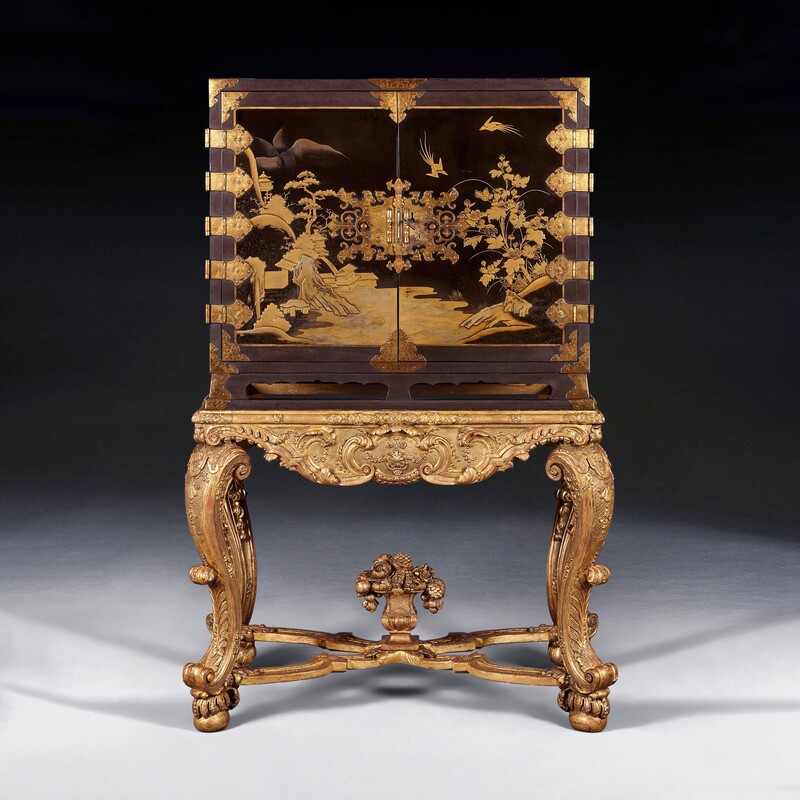 17th Century Japanese Lacquer Cabinet On French Giltwood Regence Stand